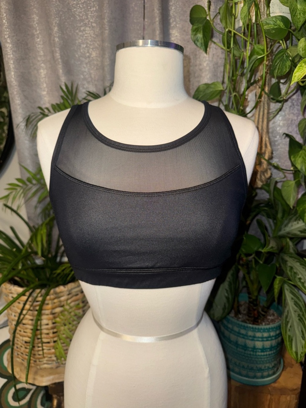 90 Degree By Reflex Black High-Neck Mesh Sports Bralette
